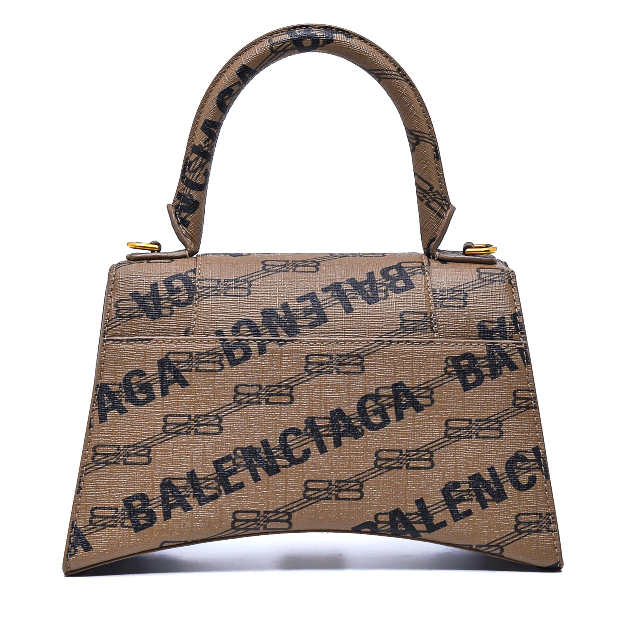 Balenciaga- Black and Beige Canvas BB Monogram Hourglass Small Bag